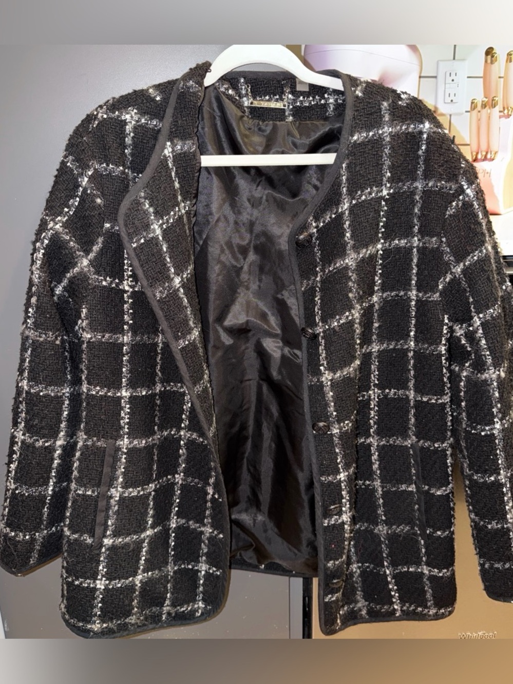 Tahari Black and White Windowpane Bouclé Blazer